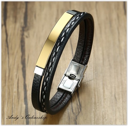 Armband leder schwarz herren - armband,