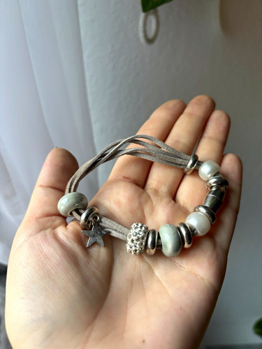 Lederarmband grau silberfarben - lederarmband, grau/silberfarben