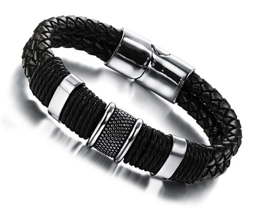 Herrenarmband leder edelstahl - herrenarmband,