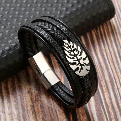 Leather bracelet with - 21, cm