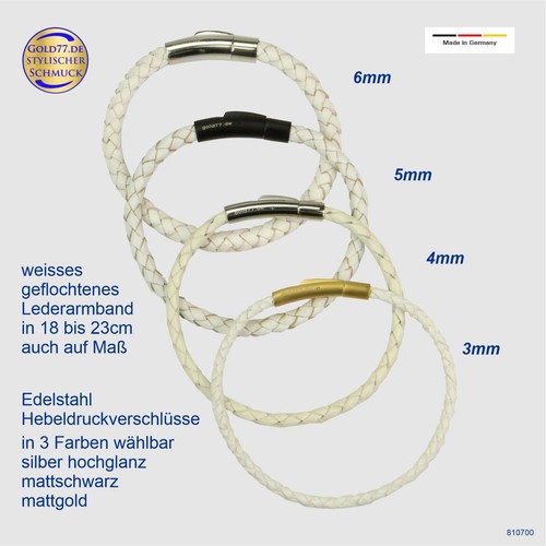 Leder armband geflochten - geflochten, weiss