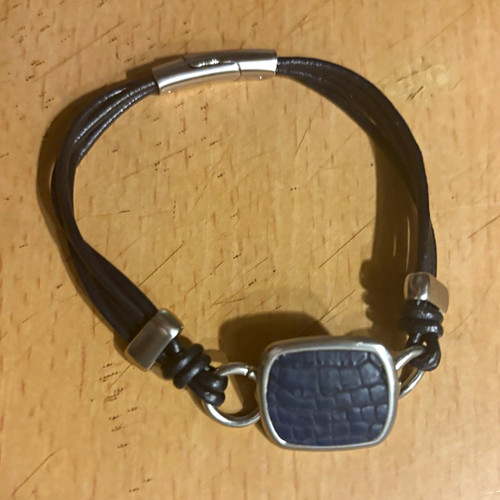 Leder armband schwarz - armband, schwarz/silber