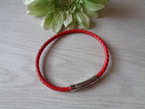 Armband leder geflochten rot - leder,
