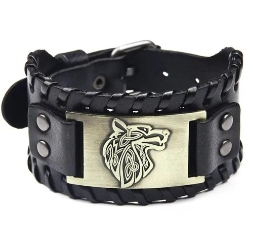 Wikinger lederarmband wolf - wikinger,