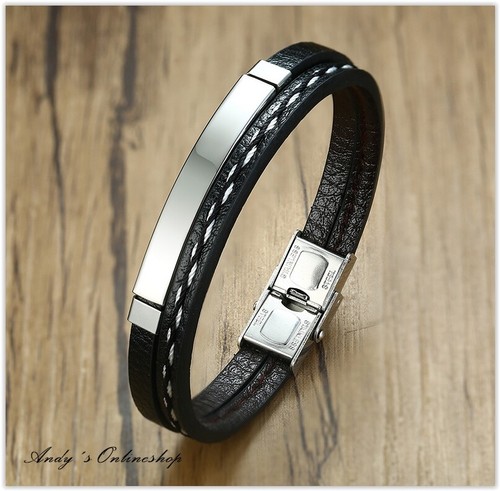 Armband leder schwarz herren - leder,